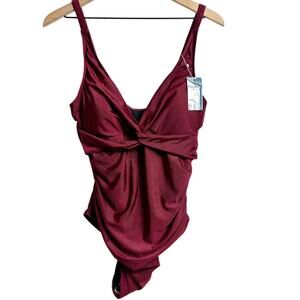 DANGA BAY ONE PIECE RUCHED BURGUNDY RED SWIMSUIT ADJUSTABLE STRAPS BRAND NEW XL
